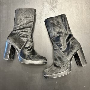 Vtg MIA Black Pony Hair Chunky Block Heels Women’s Size 8.5